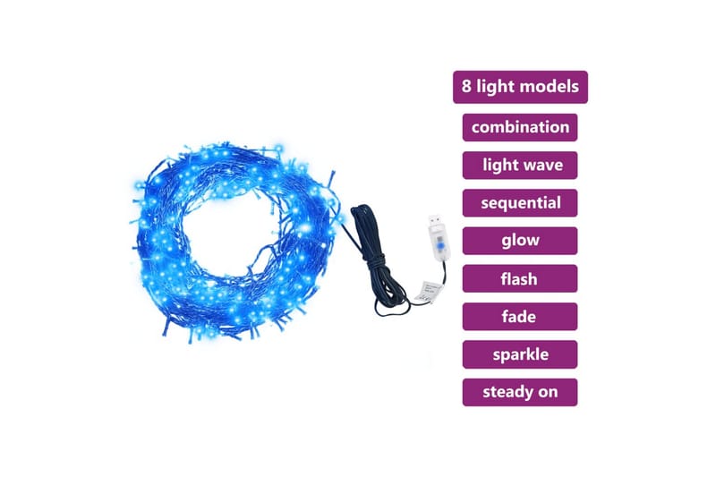 Ljusslinga med 400 lysdioder 40 m 8 ljuseffekter blå - Blå - Belysning - Dekorationsbelysning