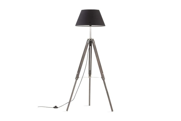 Golvlampa grå och svart massivt teakträ 141 cm - Grå - Belysning - Lampor & belysning inomhus - Golvlampa