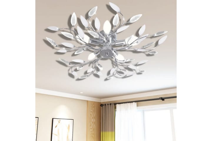 Taklampa 5-armad E14 med kristallöv vit/transparent - Vit - Belysning - Lampor & belysning inomhus - Taklampa & takbelysning