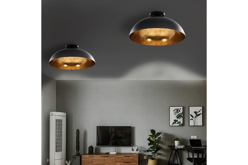 Taklampor 2 st svart och guld halvrunda E27 - Svart - Belysning - Lampor & belysning inomhus - Taklampa & takbelysning