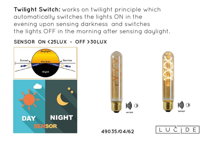 Gödlampa Twilight med Sensor Amber - Lucide - Belysning - Glödlampor & ljuskällor - LED belysning - LED lampa - Koltrådslampa & glödtrådslampa