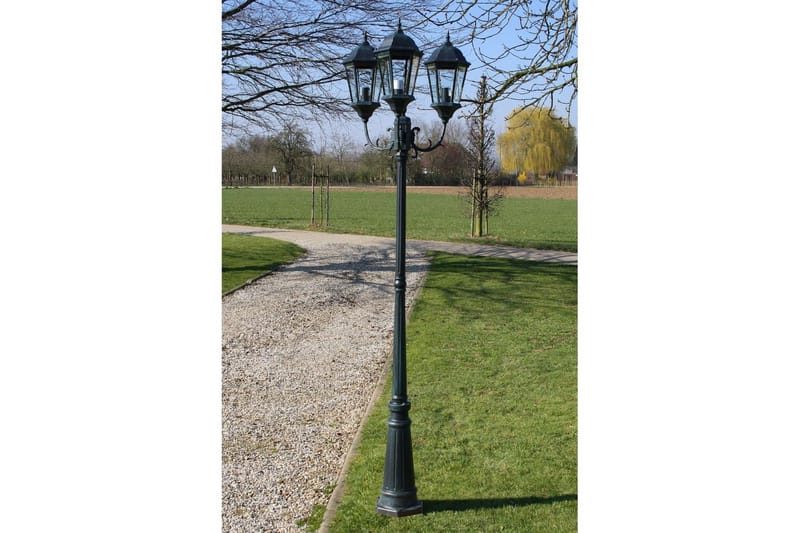 Trädgårdslampa 3 armar 230 cm mörkgrön/svart aluminium - Grön - Belysning - Utelampor & utomhusbelysning - Stolplykta & grindlykta