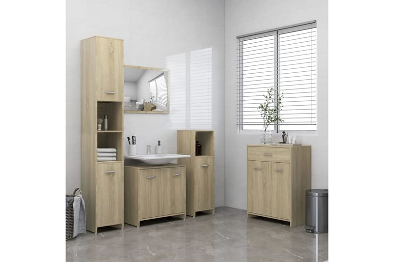 Badrumsmöbler 4 delar sonoma-ek - Brun - Förvaring - Badrumsförvaring - Kompletta möbelpaket badrum