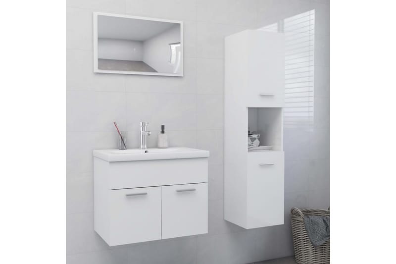 Badrumsmöbler vit högglans spånskiva - Vit - Förvaring - Badrumsförvaring - Kompletta möbelpaket