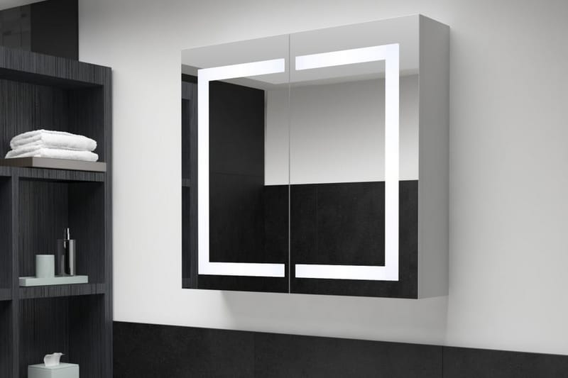 Badrumsskåp med spegel LED 80x12,2x68 cm - Vit - Förvaring - Badrumsförvaring - Spegelskåp