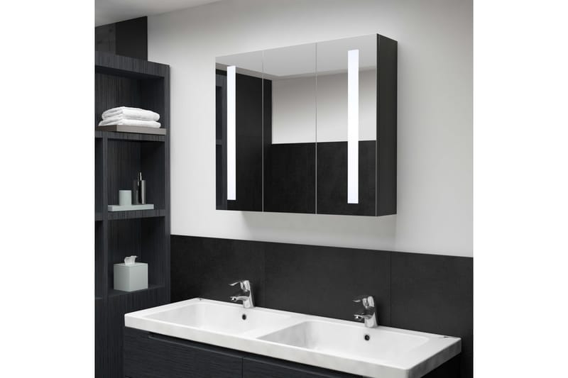 Badrumsskåp med spegel LED 89x14x62 cm - Grå - Förvaring - Badrumsförvaring - Spegelskåp