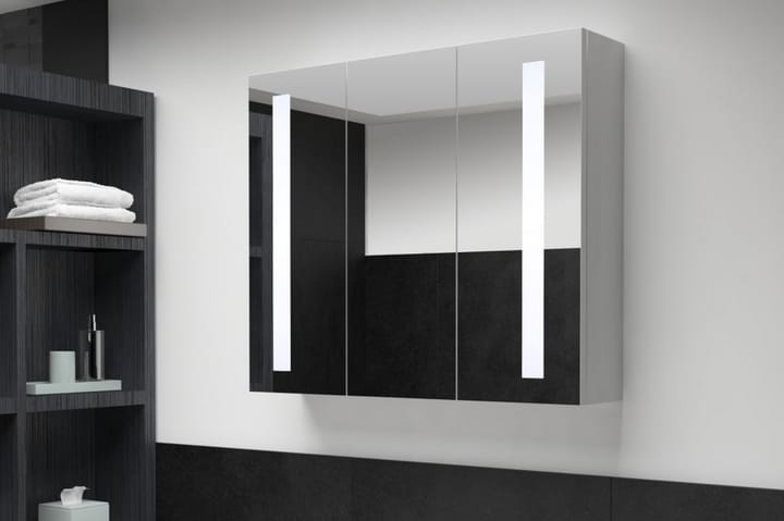 Badrumsskåp med spegel LED 89x14x62 cm - Vit - Förvaring - Badrumsförvaring - Spegelskåp