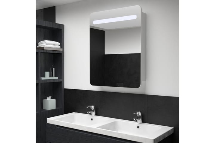 Badrumsspegel med skåp LED 60x11x80 cm - Vit - Förvaring - Badrumsförvaring - Spegelskåp