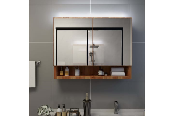 LED-Spegelskåp för badrum ek 80x15x60 cm MDF