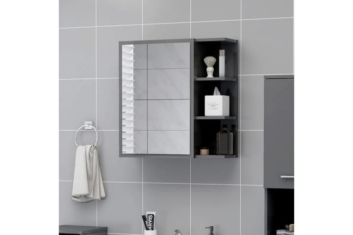 Spegelskåp för badrum grå högglans 62,5x20,5x64 cm spånskiva - Grå - Förvaring - Badrumsförvaring - Spegelskåp
