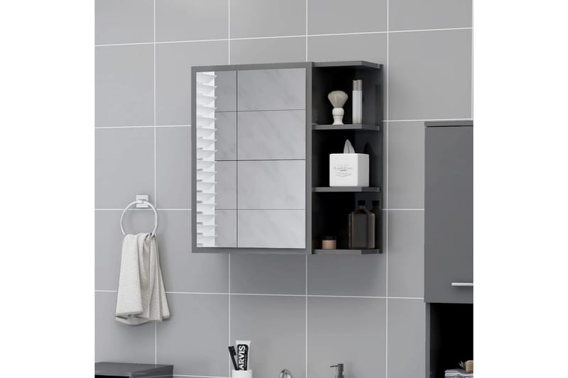 Spegelskåp för badrum grå högglans 62,5x20,5x64 cm spånskiva