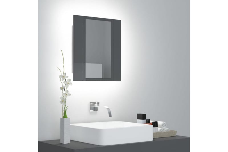 Spegelskåp för badrum LED grå högglans 40x12x45 cm - Grå - Förvaring - Badrumsförvaring - Spegelskåp