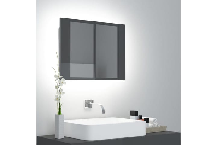 Spegelskåp för badrum LED grå högglans 60x12x45 cm - Grå - Förvaring - Badrumsförvaring - Spegelskåp