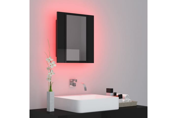 Spegelskåp för badrum LED svart högglans 40x12x45 cm - Svart - Förvaring - Badrumsförvaring - Spegelskåp