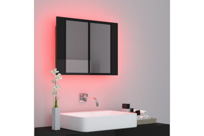 Spegelskåp för badrum LED svart högglans 60x12x45 cm - Svart - Förvaring - Badrumsförvaring - Spegelskåp
