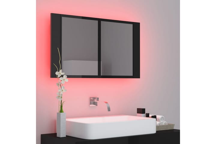 Spegelskåp för badrum LED svart högglans 80x12x45 cm - Svart - Förvaring - Badrumsförvaring - Spegelskåp