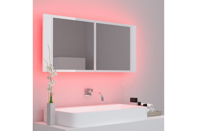 Spegelskåp för badrum LED vit högglans 100x12x45cm - Vit - Förvaring - Badrumsförvaring - Spegelskåp
