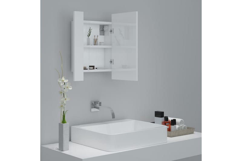Spegelskåp för badrum LED vit högglans 40x12x45 cm - Vit - Förvaring - Badrumsförvaring - Spegelskåp
