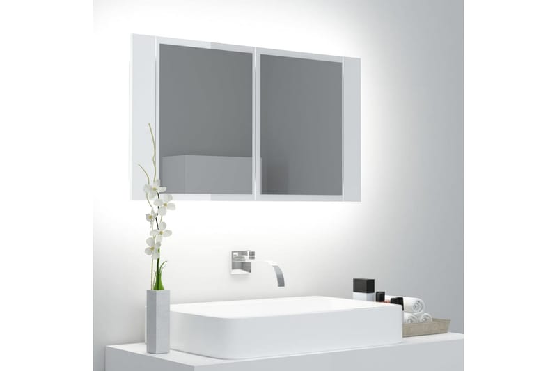 Spegelskåp för badrum LED vit högglans 80x12x45 cm - Vit - Förvaring - Badrumsförvaring - Spegelskåp