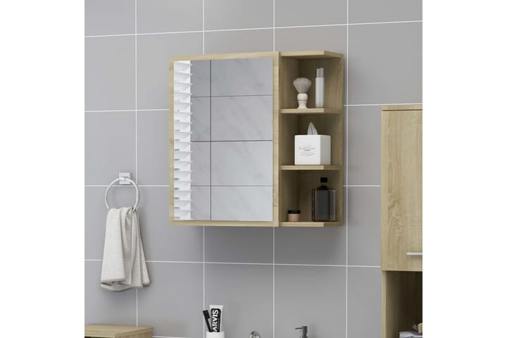 Spegelskåp för badrum sonoma-ek 62,5x20,5x64 cm spånskiva - Brun - Förvaring - Badrumsförvaring - Spegelskåp