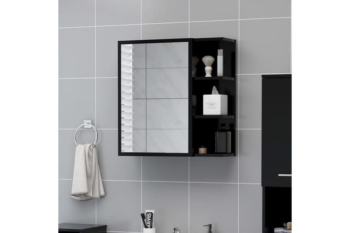 Spegelskåp för badrum svart 62,5x20,5x64 cm spånskiva - Svart - Förvaring - Badrumsförvaring - Spegelskåp