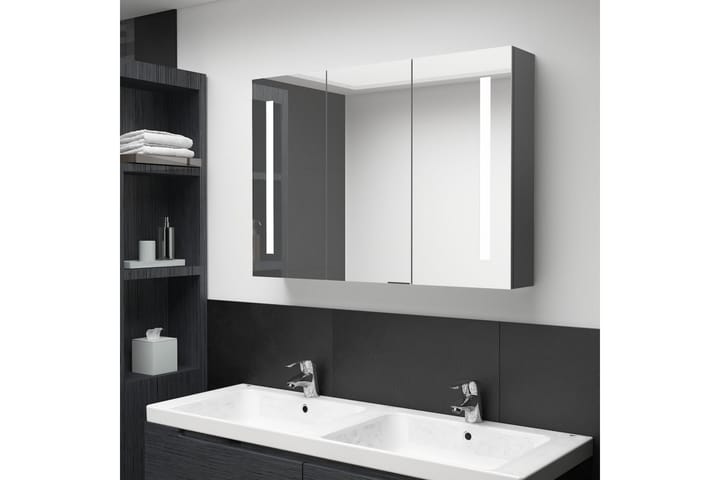 Spegelskåp med LED 89x14x62 cm grå - Grå - Förvaring - Badrumsförvaring - Spegelskåp