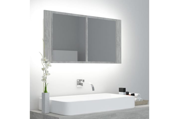 Spegelskåp med LED betonggrå 90x12x45 cm - Grå - Förvaring - Badrumsförvaring - Spegelskåp