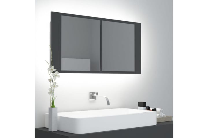 Spegelskåp med LED grå 90x12x45 cm - Grå - Förvaring - Badrumsförvaring - Spegelskåp