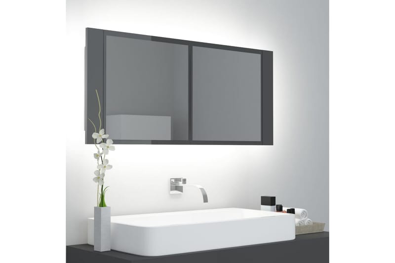 Spegelskåp med LED grå högglans 100x12x45 cm - Grå - Förvaring - Badrumsförvaring - Spegelskåp