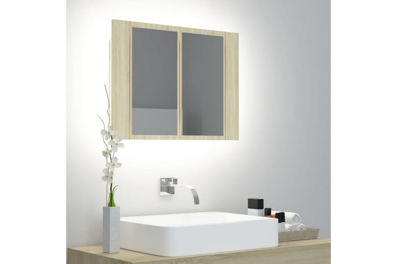 Spegelskåp med LED sonoma-ek 60x12x45 cm - Brun - Förvaring - Badrumsförvaring - Spegelskåp