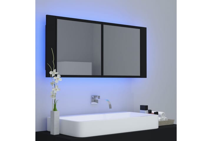 Spegelskåp med LED svart 100x12x45 cm - Svart - Förvaring - Badrumsförvaring - Spegelskåp