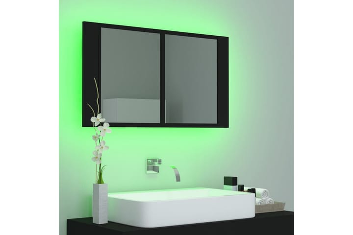 Spegelskåp med LED svart 80x12x45 cm - Svart - Förvaring - Badrumsförvaring - Spegelskåp