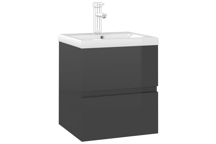 Badrumsskåp med inbyggt handfat grå högglans spånskiva - Grå - Förvaring - Badrumsförvaring - Tvättställsskåp & kommod
