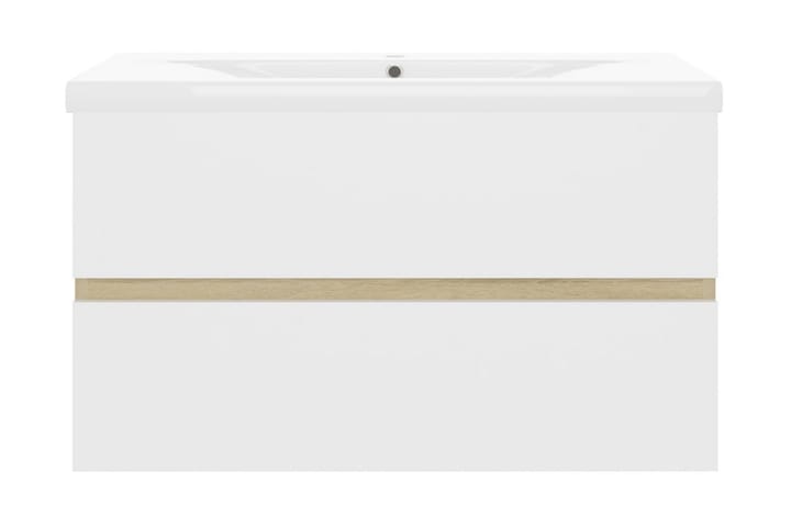 Badrumsskåp med inbyggt handfat vit och sonoma-ek spånskiva - Beige - Förvaring - Badrumsförvaring - Tvättställsskåp & kommod