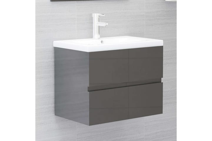 Tvättställsskåp grå högglans 60x38,5x45 cm spånskiva - Grå - Förvaring - Badrumsförvaring - Tvättställsskåp & kommod