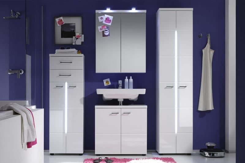Tvättställsskåp Nightlife 65 cm - Vit|Vit Högglans - Förvaring - Badrumsförvaring - Tvättställsskåp & kommod