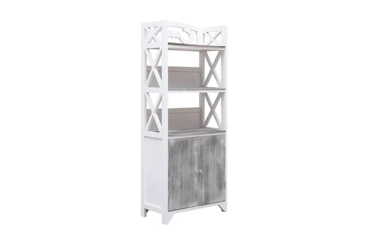 Badrumsskåp vit och grå 46x24x116 cm paulownia - Grå - Förvaring - Badrumsförvaring - Kompletta möbelpaket