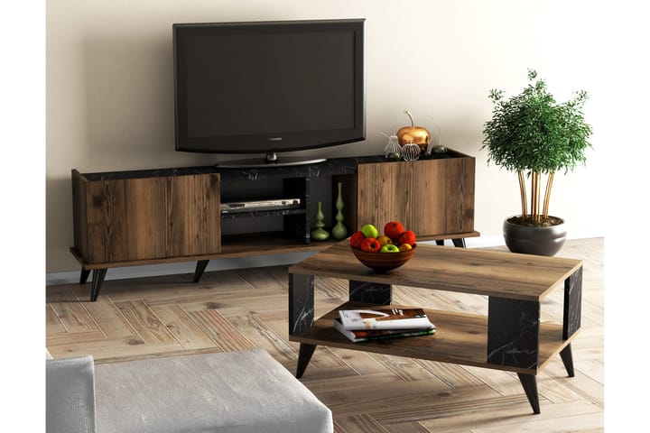 Möbelset Akkrum 34x180 cm - Valnöt/Svart - Förvaring - Förvaringsmöbler - Möbelset för vardagsrum