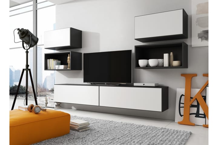 Möbelset för Vardagsrum Rocon 3 - Svart/Svart/Vit - Förvaring - Förvaringsmöbler - Möbelset för vardagsrum