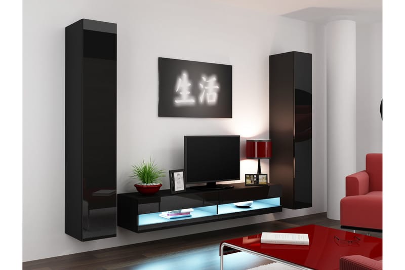 Möbelset för Vardagsrum Vigan New 4 - Svart/Svart Högglans - Förvaring - Förvaringsmöbler - Möbelset för vardagsrum