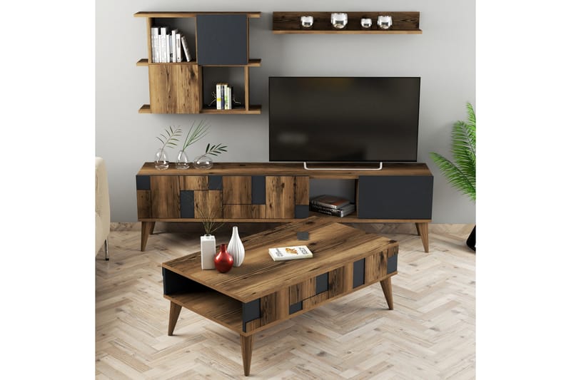 Vardagsrumsmöbelset Moyano 180 cm - Mörkbrun/Antracit - Förvaring - Förvaringsmöbler - Möbelset för vardagsrum