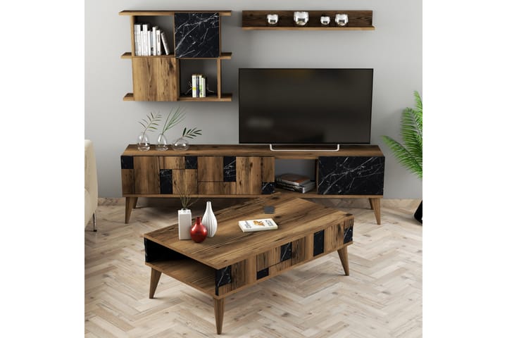 Vardagsrumsmöbelset Moyano 180 cm - Mörkbrun/Svart - Förvaring - Förvaringsmöbler - Möbelset för vardagsrum