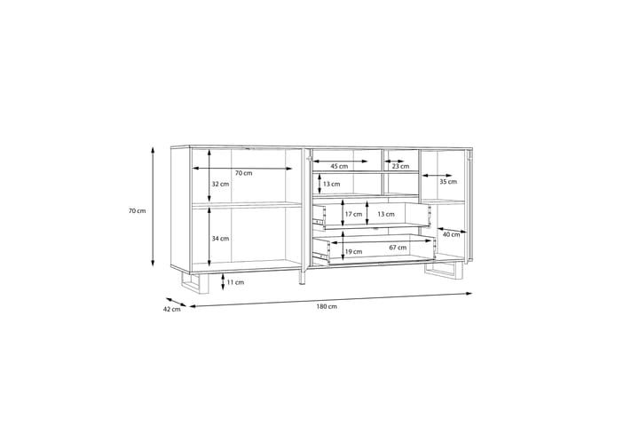 Sideboard Coppin 82x181 cm - Brun/Svart - Förvaring - Förvaringsmöbler - Sideboard & skänk