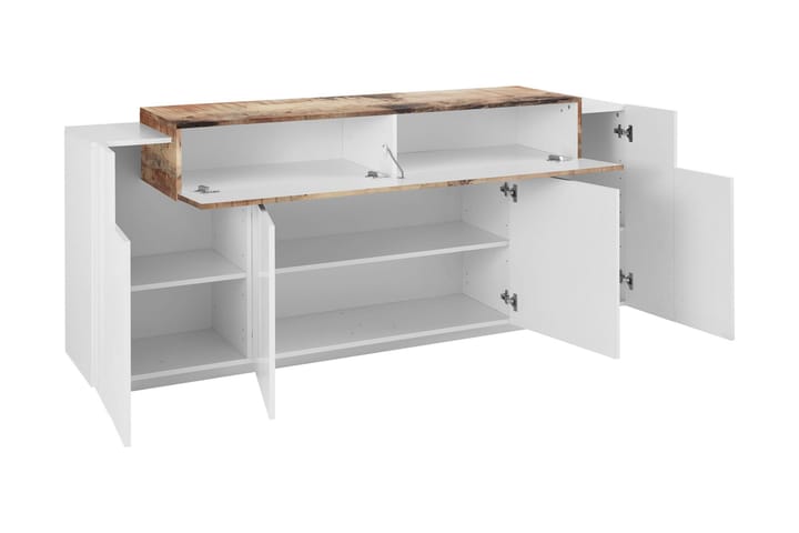 Skänk Cordera 200 cm 4 Dörrar - Vit/Natur - Förvaring - Förvaringsmöbler - Sideboard & skänk