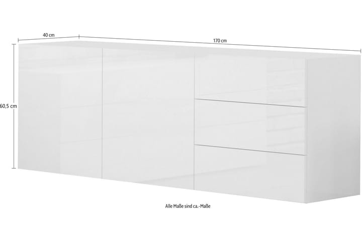 Skänk Metzera 170 cm 2 Dörrar + 3 Lådor - Vit Högglans - Förvaring - Förvaringsmöbler - Sideboard & skänk