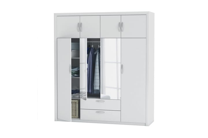 Garderob Atossa 4+4 Dörrar Vit - 2 Lådor + Speglar - Förvaring - Garderober & garderobssystem