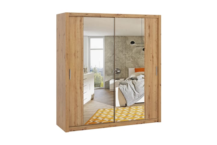 Garderob Barriga 200 cm med Spegel - Natur - Förvaring - Garderober & garderobssystem