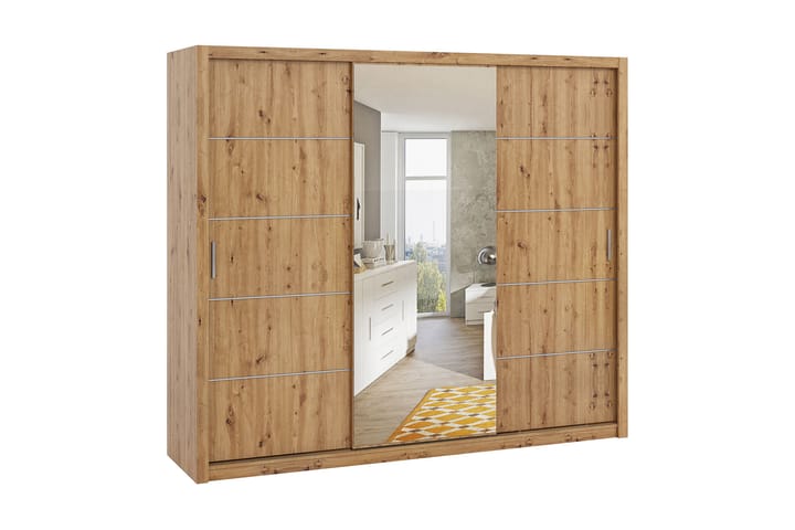 Garderob Barriga 250 cm med Spegel - Natur - Förvaring - Garderober & garderobssystem