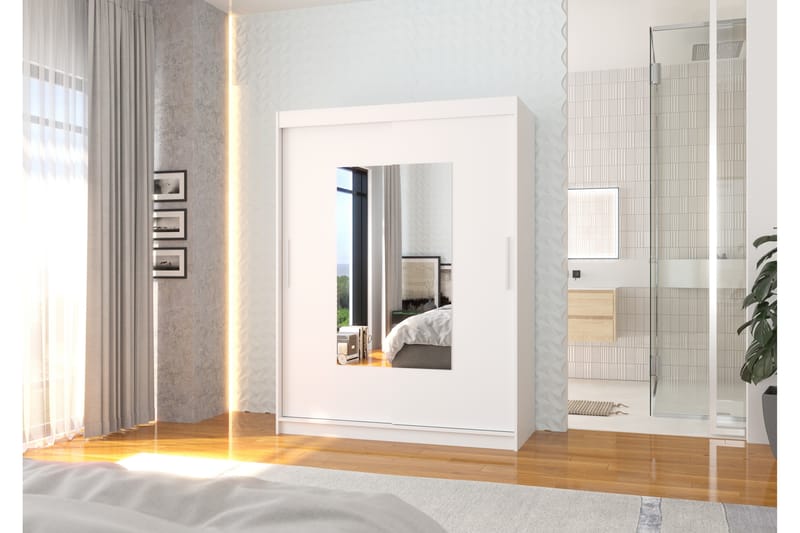 Garderob med Spegel Baracah 150x200 cm - Vit - Förvaring - Garderober & garderobssystem