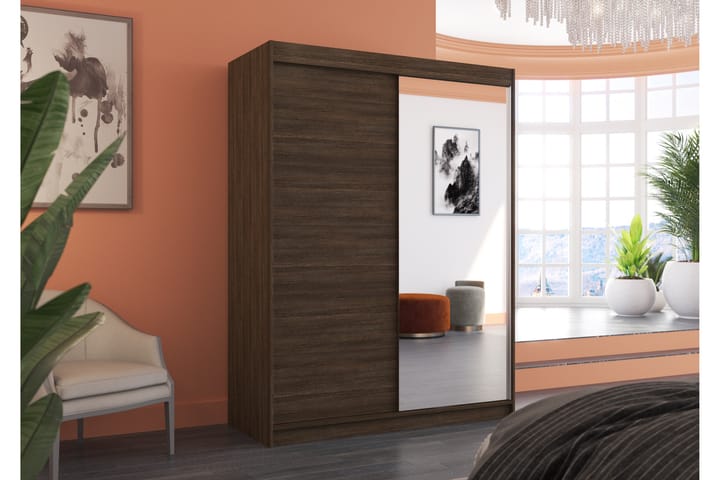 Garderob med Spegel Jordaan 150x200 cm - Mörkbrun - Förvaring - Garderober & garderobssystem